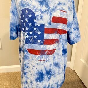 Womens Large WDW Walt Disney World Blue Tie Dye Mickey Mouse Shirt American Flag